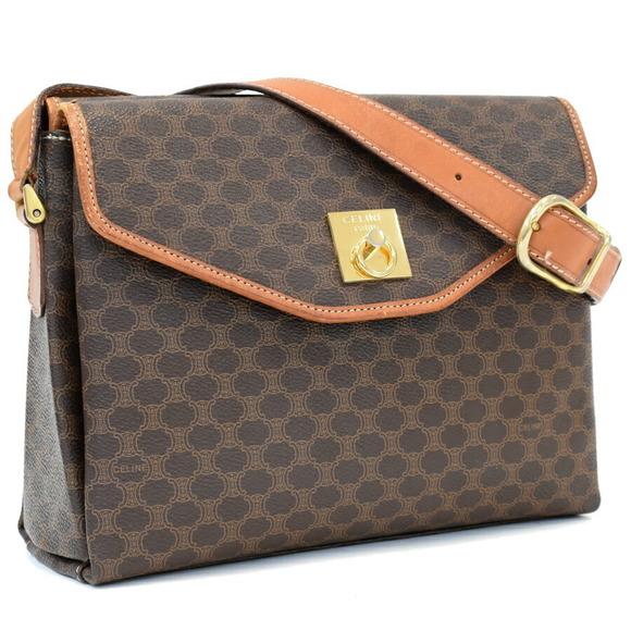 Celine Double Brown Leather Flap Crossbody Macadam - Picture 1 of 8